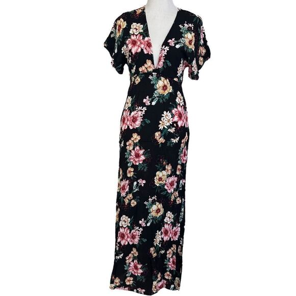 Forever 21 Black Floral Flowy Boho Maxi Sundress - Picture 1 of 7